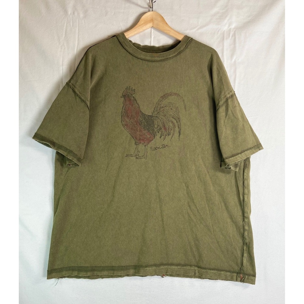 We The Free Women Farm Friends Rooster Tee M Oversized Distressed Grunge Boho